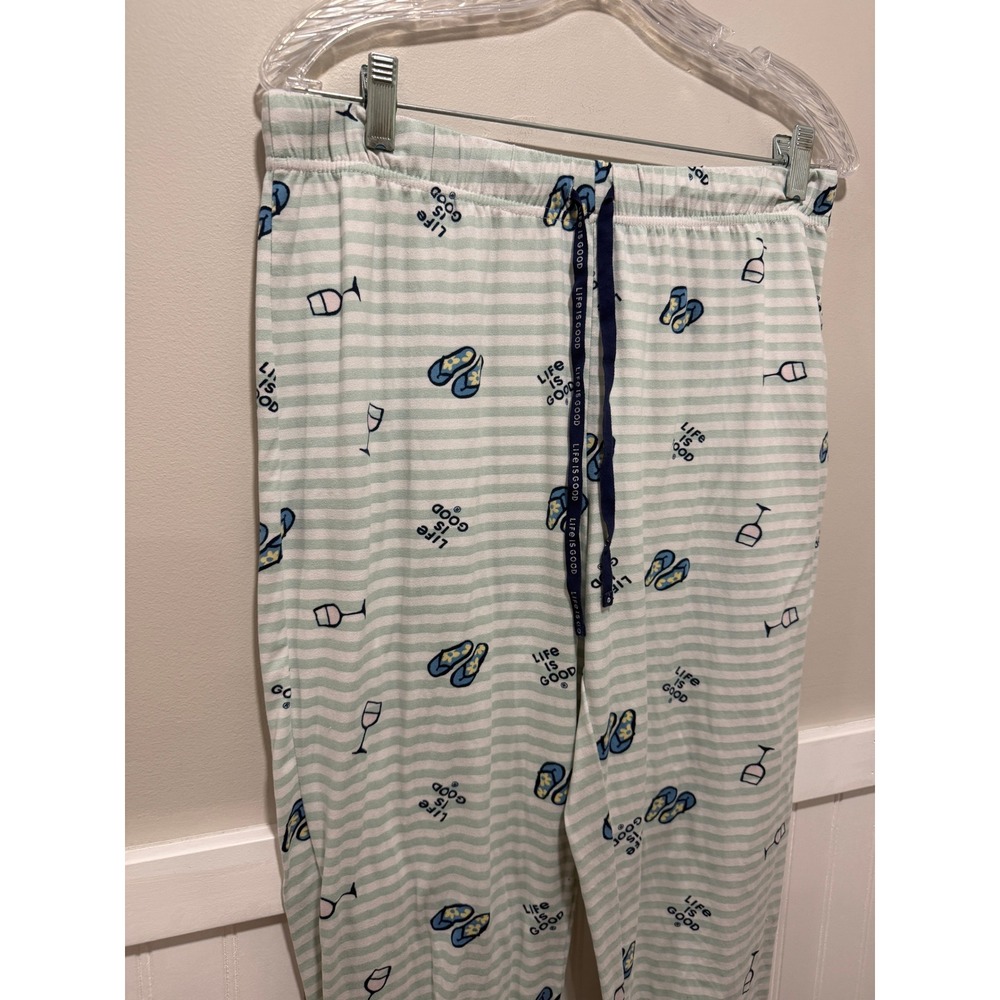 Life is Good Sleep Pull On Pajama Bottoms Stripes Flip Flop Women Size Large - Picture 2 of 7